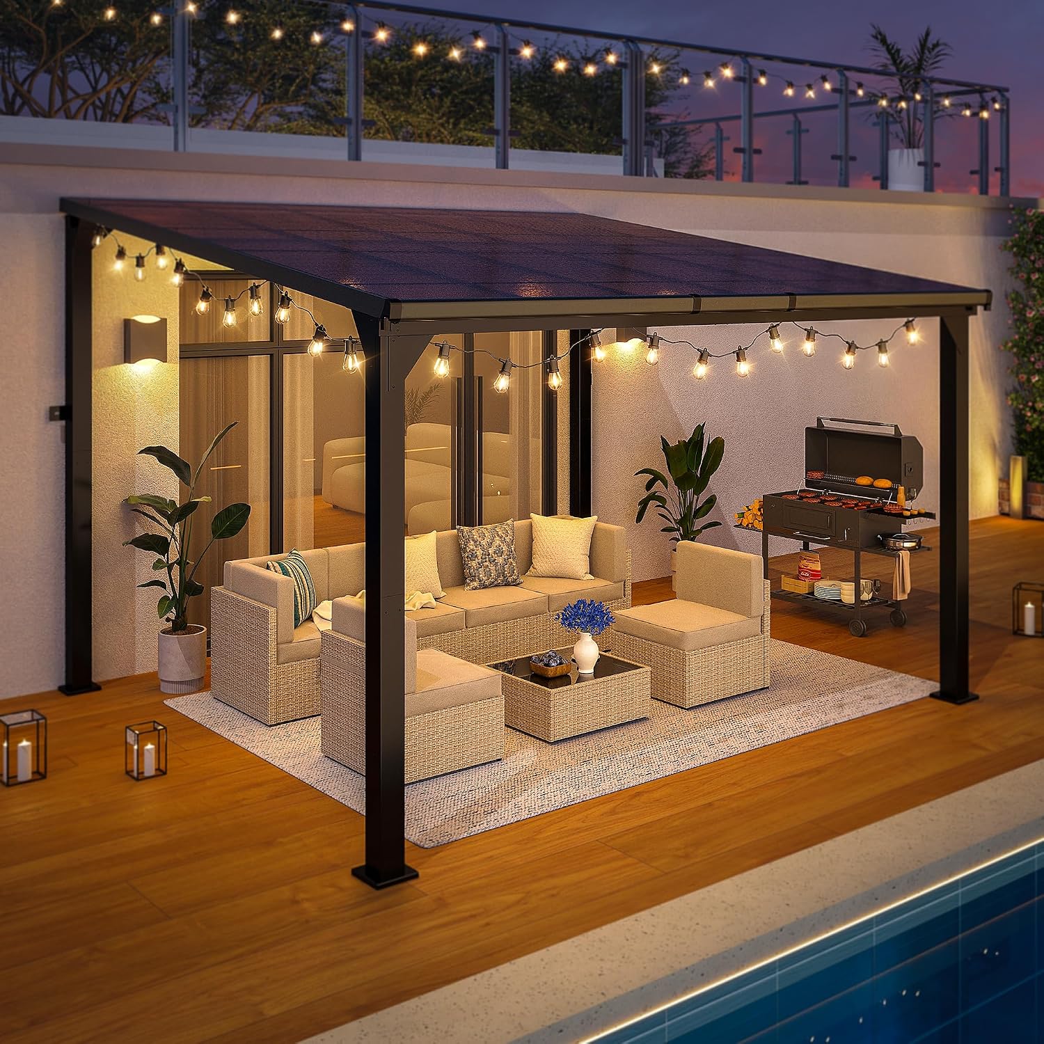 10 * 12FT Pergola,4 * 5 Inch Thickened Pillars & Enlarged Base,Outdoor Hardtop Lean to Gazebo,Wall Mounted Pergola,Pergolas Gazebos Clearance,Aluminum Frame Pergola,UV Resistant Patio Roof