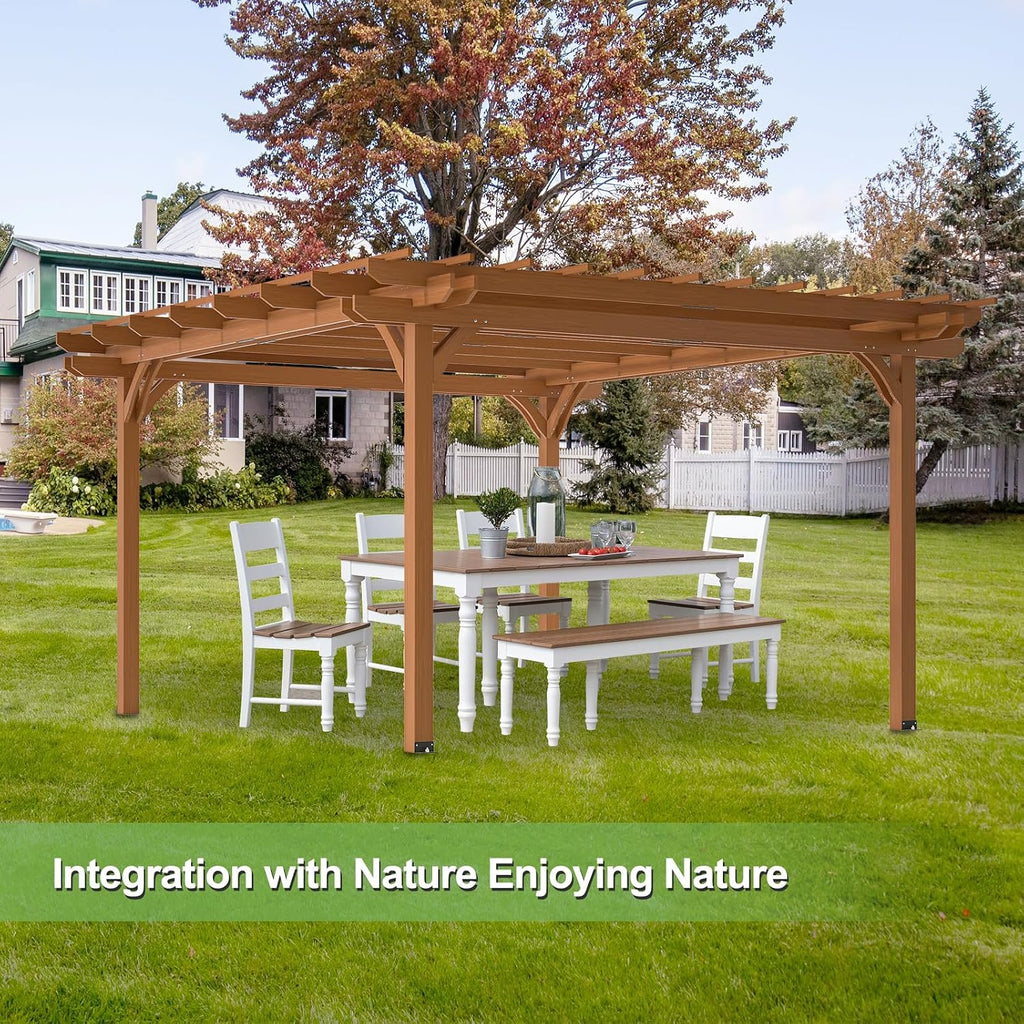Outdoor Pergola 10x12 FT Wooden Pergola Gazebo - 100% Sturdy Solid Wood Outdoor Gazebo for Backyard, Patio, Deck, Lawn Backyard Waterproof & Windproof Outside Garden Shelter for Year-Round Use