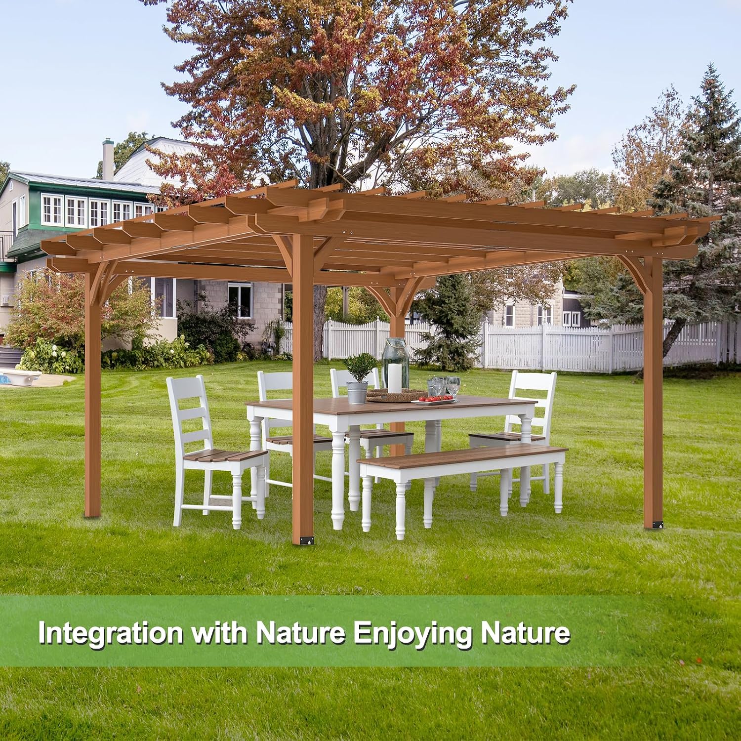 Outdoor Pergola 10x12 FT Wooden Pergola Gazebo - 100% Sturdy Solid Wood Outdoor Gazebo for Backyard, Patio, Deck, Lawn Backyard Waterproof & Windproof Outside Garden Shelter for Year-Round Use