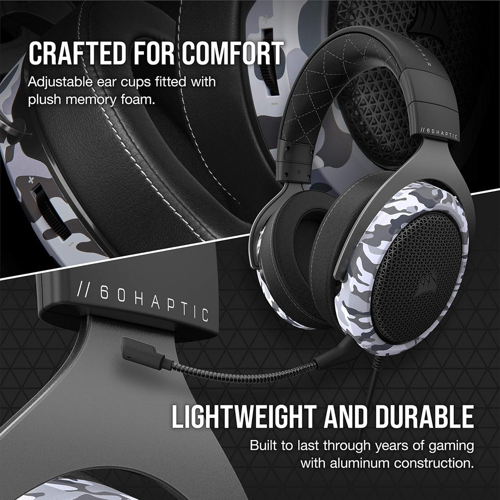 Corsair HS60 Haptic Stereo Gaming Headset with Haptic Bass, Memory Foam Earcups, Removable Microphone, Windows Sonic Compatible, Discord-Certified for PC - Arctic Camo