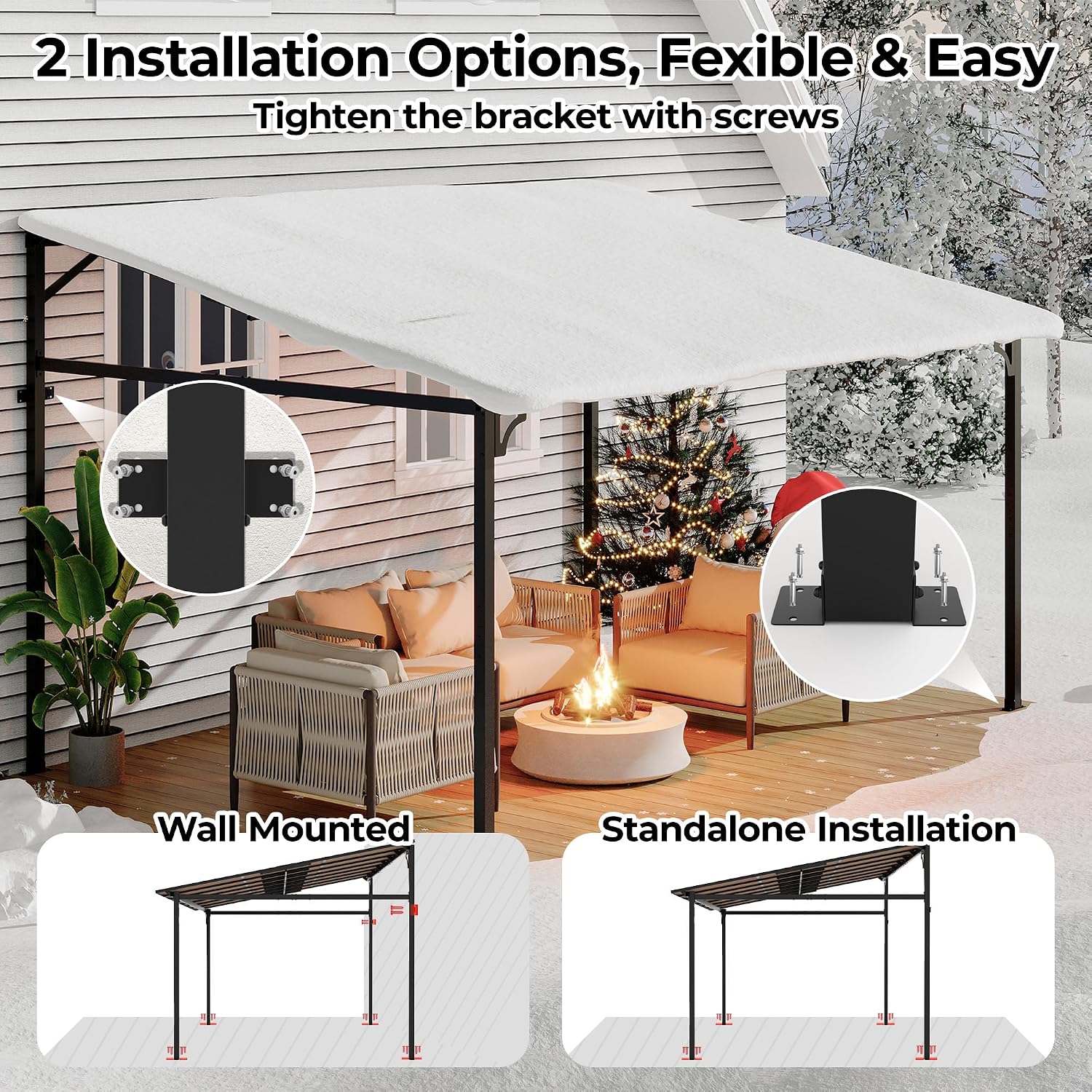 12' x 14' Gazebo, Outdoor Pergolas and Gazebos on Clearance, Hard Top Lean to Gazebo with Metal Frame, Pergola Wall Mounted Pergola with Sloped Roof for Patio, Decks, Backyard