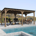 VEIKOU 10'x20' Outdoor Patio Gazebo with 5.5' Width Wood Posts, BBQ Backyard Shelter, Grill Gazebo with Sloping Steel Roof Design & Cedar Frame for Barbecue, Garden, Deck, Light Mocha Brown