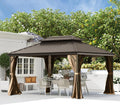 Domi 10x14 Outdoor Gazebo, Hardtop Gazebo with Aluminum Frame, Heavy Duty Pavilion Gazebo for Patio Deck Backyard, Curtain and Netting Included, Dark Brown