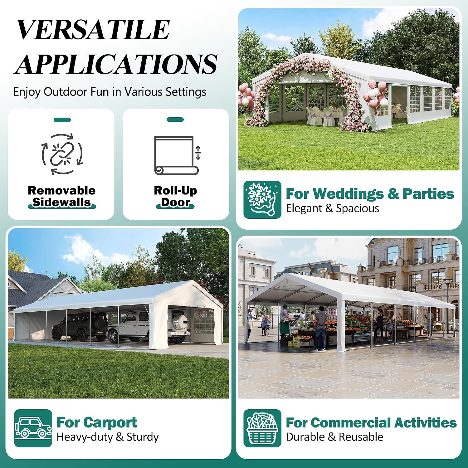 GARTOO 20' x 40' Outdoor Party Tent – Heavy Duty Wedding & Event Canopy Gazebo with 4 Sandbags for Backyard Celebrations, Outdoor Event, Wedding, Birthday Party