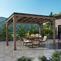MUPATER 10 x 12 FT Wood Grill Gazebo with Sloping Metal Roof, Hardtop BBQ Gazebo with 5.5' Posts, Heavy-Duty Wooden Frame, Outdoor Bar Gazebo for Patio, Lawn, Garden, Brown