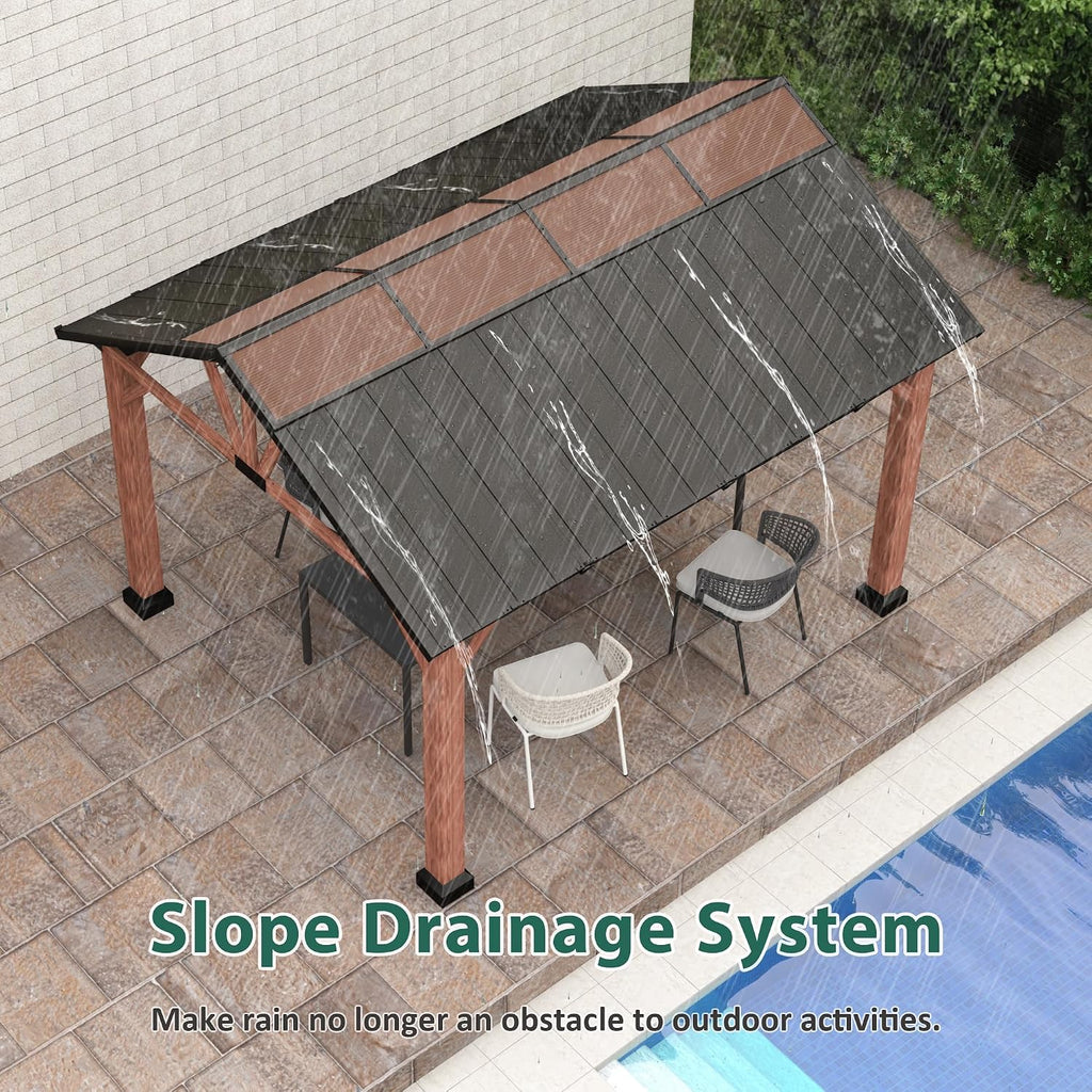 MACROUT 11'x13' Hardtop Gazebo with Gabel Roof Canopy and Aluminium Frame, Outdoor Grill Gazebo Pergola for Patio, Backyard and Party, 4944 (Gable Roof + Brown Frame, 11'x13')
