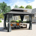 10' x 12' Hardtop Gazebo, Aluminum Frame with Double Galvanized Steel Roof,Permanent Outdoor Gazebo with Netting and Curtains for Backyard, Garden, or Deck, Gray