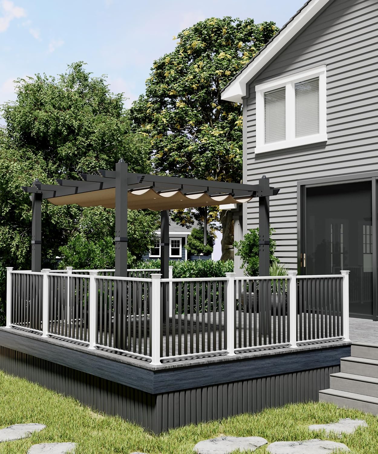GarveeLife 10x10 ft Aluminum Pergola, Outdoor Metal Pergola with Adjustable Canopy, Reinforced Frame Outdoor Shelter for Backyard, Garden and Deck - Khaki