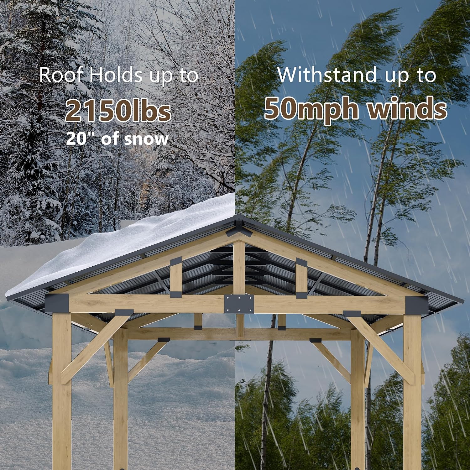 Wood Gazebo 13'x15', Cedar Wooden Gazebos, Outdoor Hardtop Gazebo with Waterproof Steel Roof, Fit Patio, Backyard, Garden, Lawns, Porch