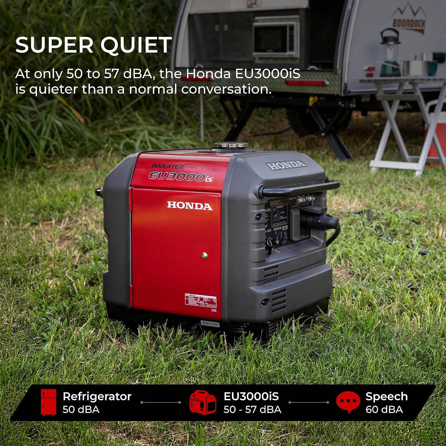 Honda EU3000iS 3000 Watt Inverter Generator, Super Quiet 120V Gas Powered Portable Generator for Camping, RV or Home Backup Power Supply, Up to 19.6 Hour Run Time (EU3000IS1AN)