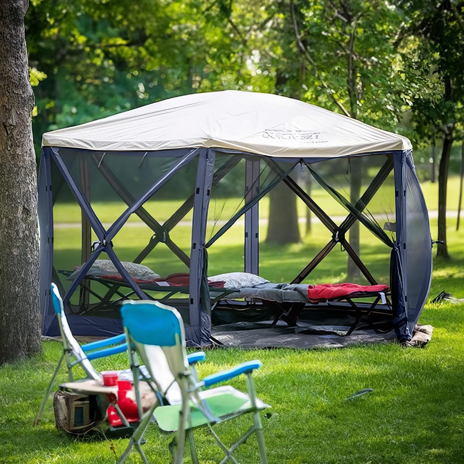 CLAM Quick-Set Pop Up Screen Tent, Escape, 11.5 ft, Instant Setup Slate Blue Outdoor Gazebo Canopy Shelter, 6-Person Bug-Free Camping Tent for Patio, Backyard, Tailgating - Slate Blue