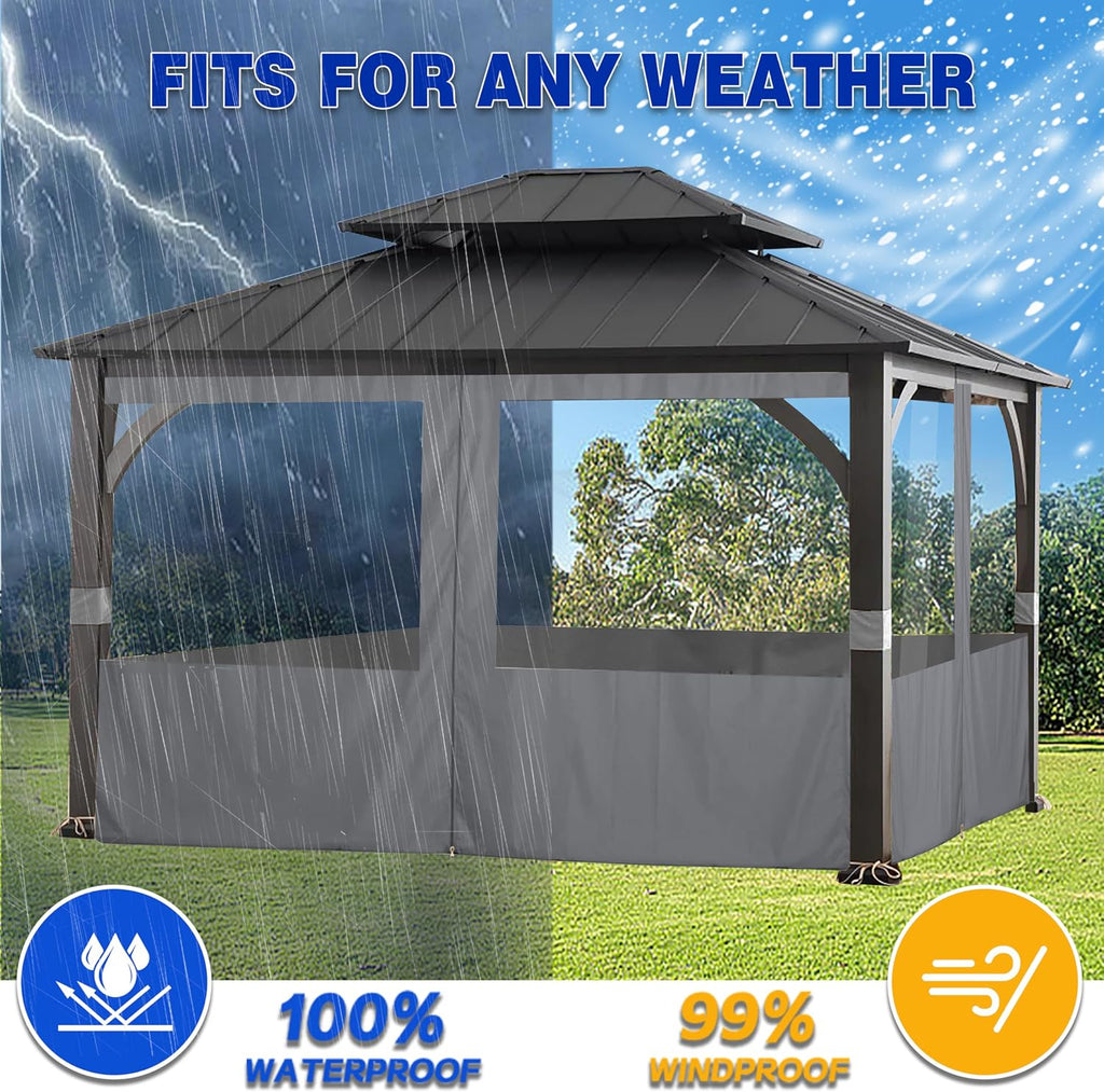 SCOCANOPY Clear Window Gazebo Privacy Curtain Set Fit for 10X12 Ft Gazebo, (Gray)