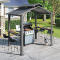 Domi 8x5FT Hardtop Grill Gazebo, Outdoor BBQ Gazebo with 2 Side Shelves and Ceiling Hook, Metal Grill Canopy with Galvanized Steel Double Roof for Patio Lawn Patio Backyard Deck, Grey
