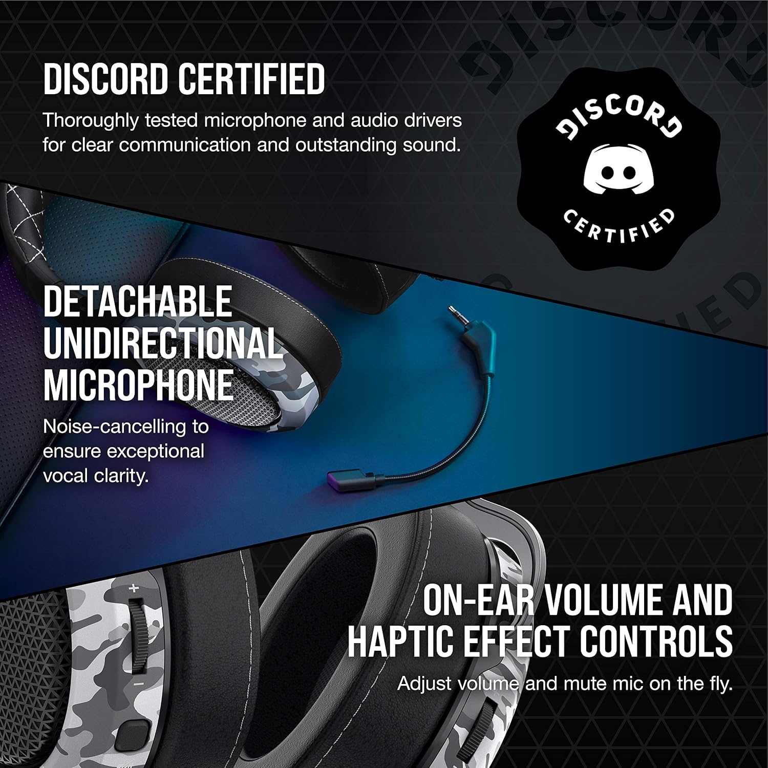Corsair HS60 Haptic Stereo Gaming Headset with Haptic Bass, Memory Foam Earcups, Removable Microphone, Windows Sonic Compatible, Discord-Certified for PC - Arctic Camo