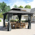 12' x 12' Hardtop Gazebo, Aluminum Frame with Double Galvanized Steel Roof,Permanent Outdoor Gazebo with Netting and Curtains for Backyard, Garden, or Deck, Gray