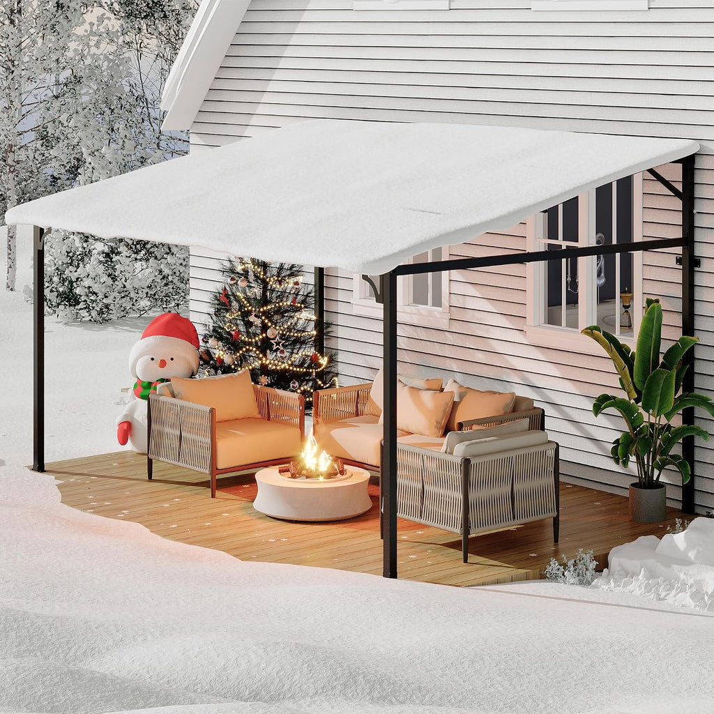 12' x 14' Gazebo for Patio, Large Wall Mounted Gazebos Pergola with Metal Frame, Hard Top Lean to Pergola, Outdoor Patio Lean to Metal Awnings Gazebos for Deck, Porch, Backyard