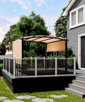 GarveeLife 10 x 10 ft Outdoor Arched Pergola, Metal Pergola with Retractable Canopy, Arched Style Gazebos for Backyard, Lawn, Patios (Khaki)