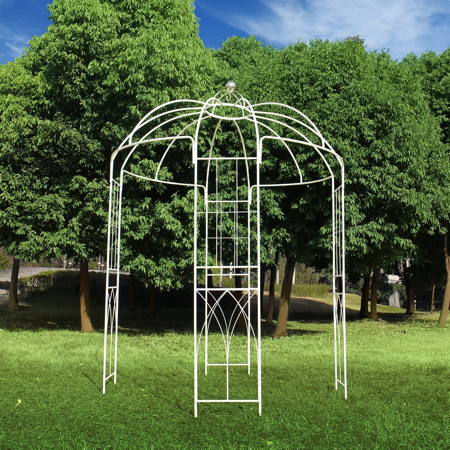 OUTOUR French Style Birdcage Shape Heavy Duty Gazebo, 9' Highx 6'6' Wide, Pergola Pavilion Arch Arbor Arbour Plants Stand Rack for Wedding Outdoor Garden Lawn Backyard Patio,Climbing Vines,Roses,White