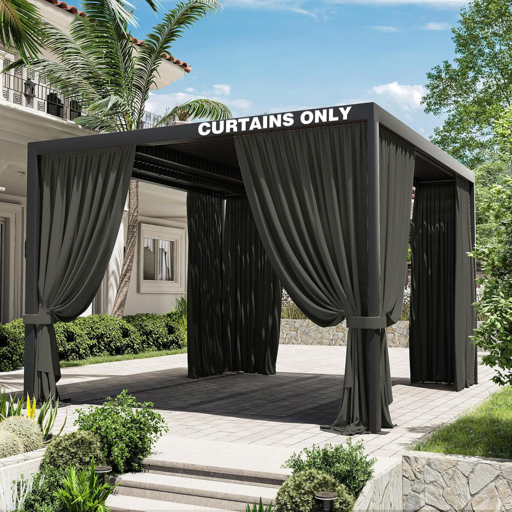 Gazebo Universal Replacement Privacy Curtain,10'×12' Gazebo Outdoor Waterproof Curtains, 4-Panels Sidewall Curtains with Double Zipper for Patio Canopy, Garden and Backyard (Curtain Only)