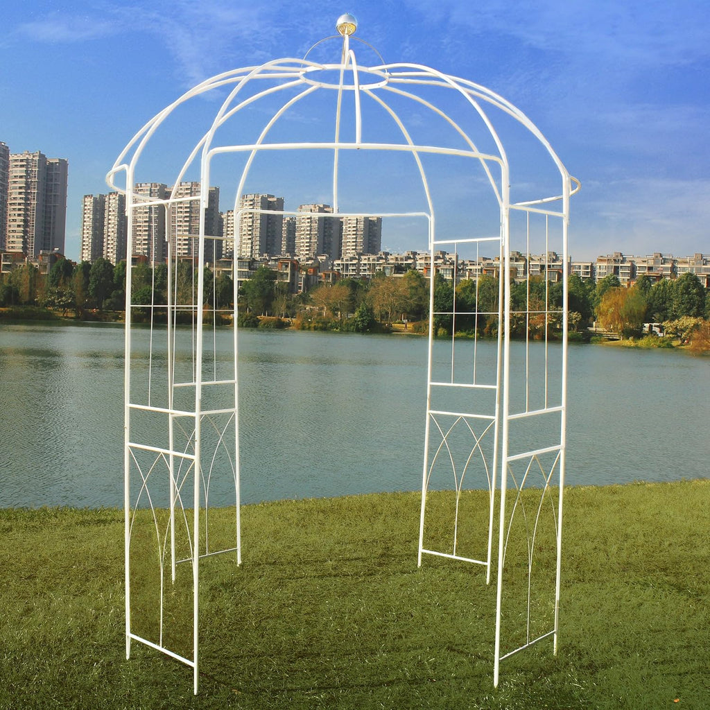 OUTOUR French Style Birdcage Shape Heavy Duty Gazebo, 9' Highx 6'6' Wide, Pergola Pavilion Arch Arbor Arbour Plants Stand Rack for Wedding Outdoor Garden Lawn Backyard Patio,Climbing Vines,Roses,White