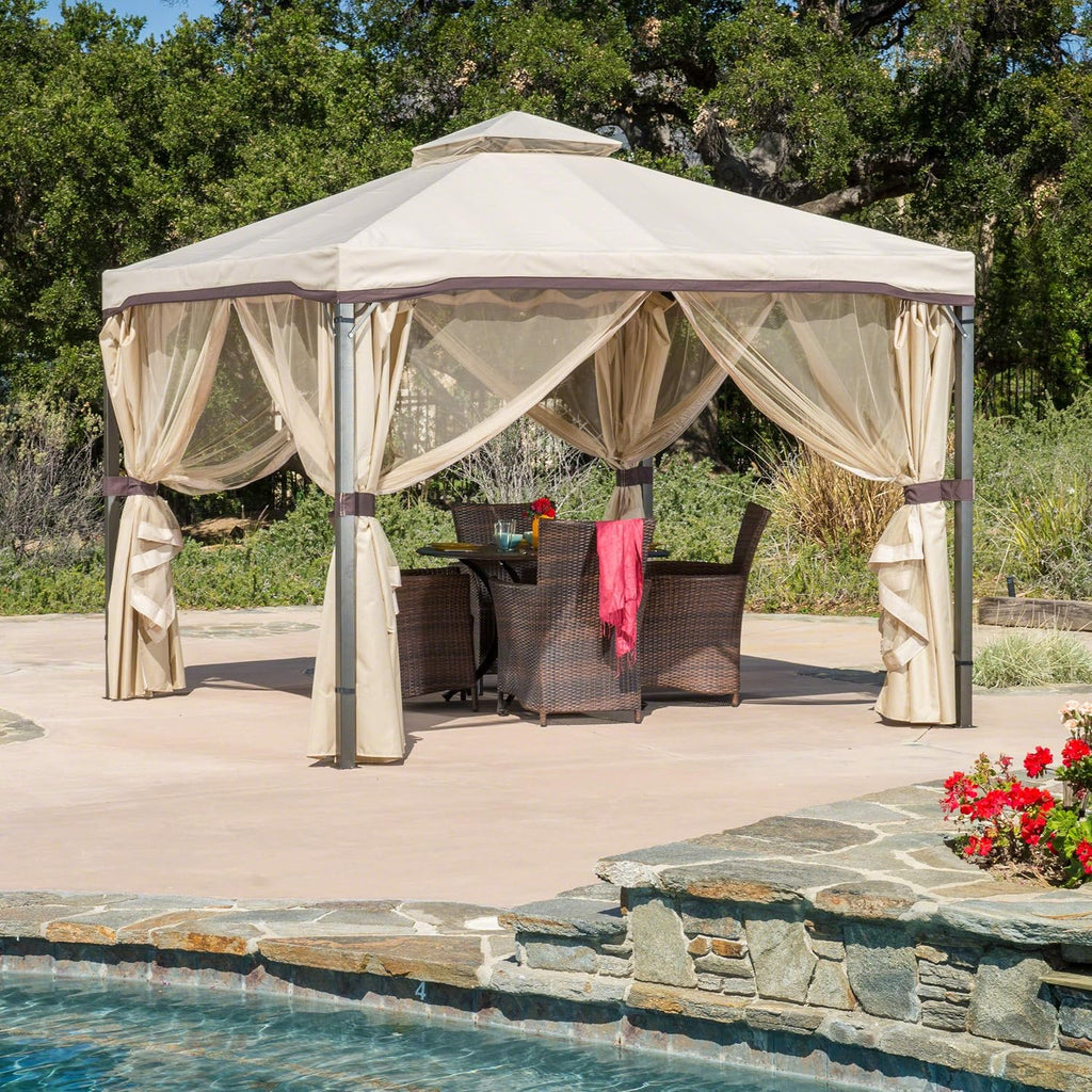 Christopher Knight Home CKH Outdoor Gazebo Canopy with Net Drapery, Beige