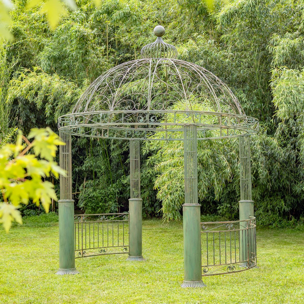 13.8ft. Tall Ornate Round Iron Garden Gazebo Medillín 1972' (Antique Green)