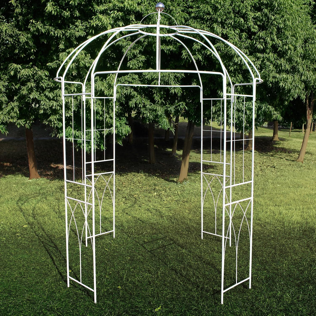 OUTOUR French Style Birdcage Shape Heavy Duty Gazebo, 9' Highx 6'6' Wide, Pergola Pavilion Arch Arbor Arbour Plants Stand Rack for Wedding Outdoor Garden Lawn Backyard Patio,Climbing Vines,Roses,White