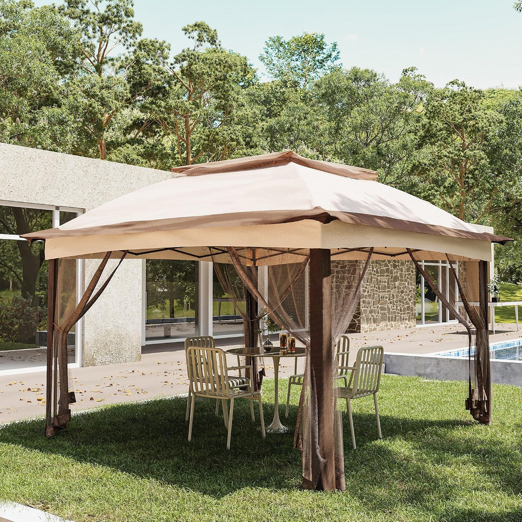 Joyside 11'x11' Pop Up Gazebo for Patio With Sidewalls and Mosquito Netting - Outdoor Canopy Shelter Tent for Weddings (Beige)