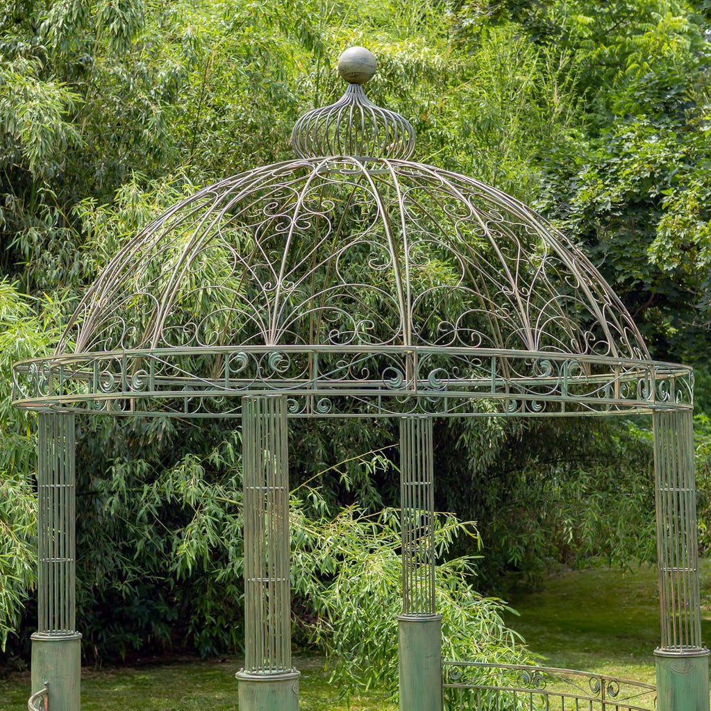 13.8ft. Tall Ornate Round Iron Garden Gazebo Medillín 1972' (Antique Green)