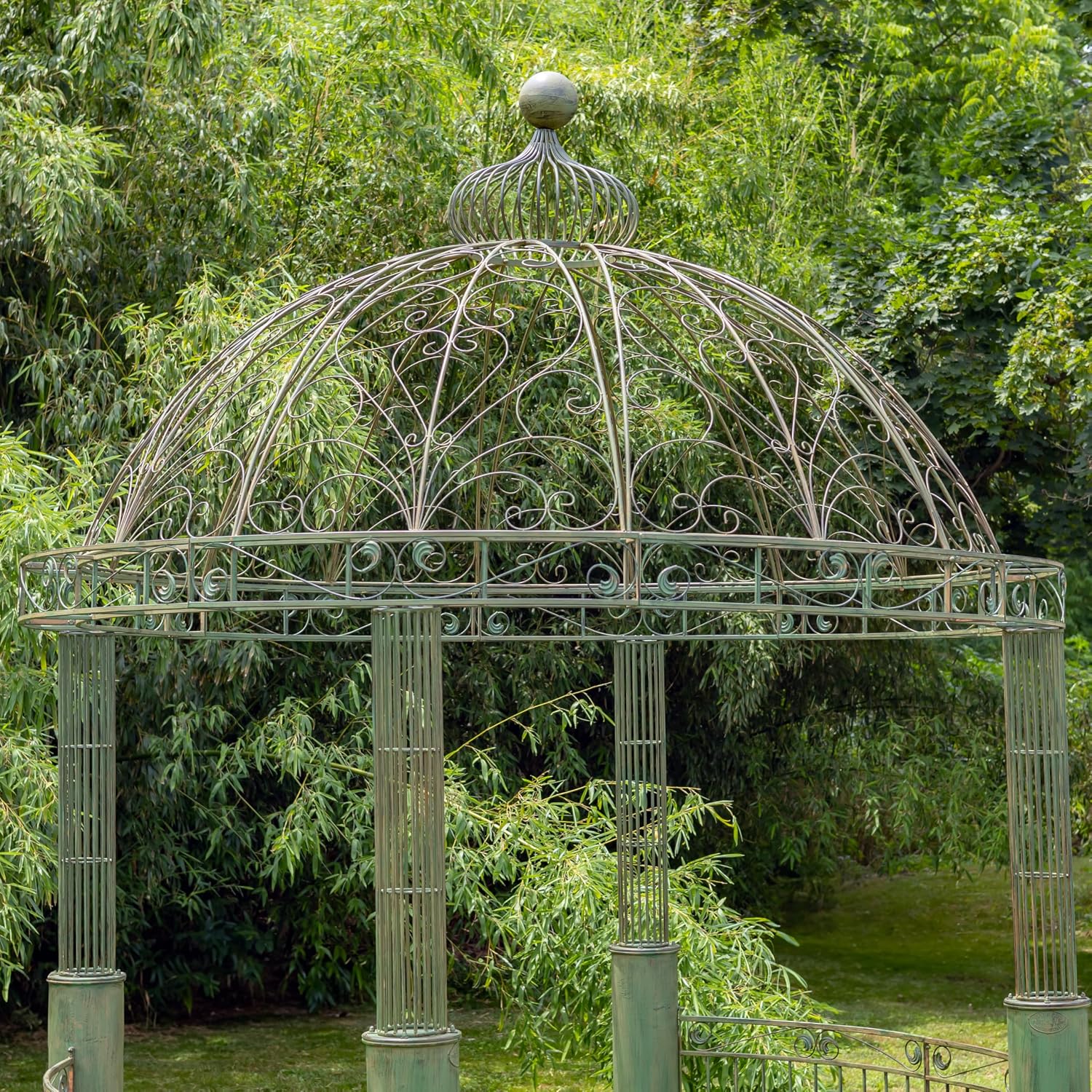 13.8ft. Tall Ornate Round Iron Garden Gazebo Medillín 1972' (Antique Green)