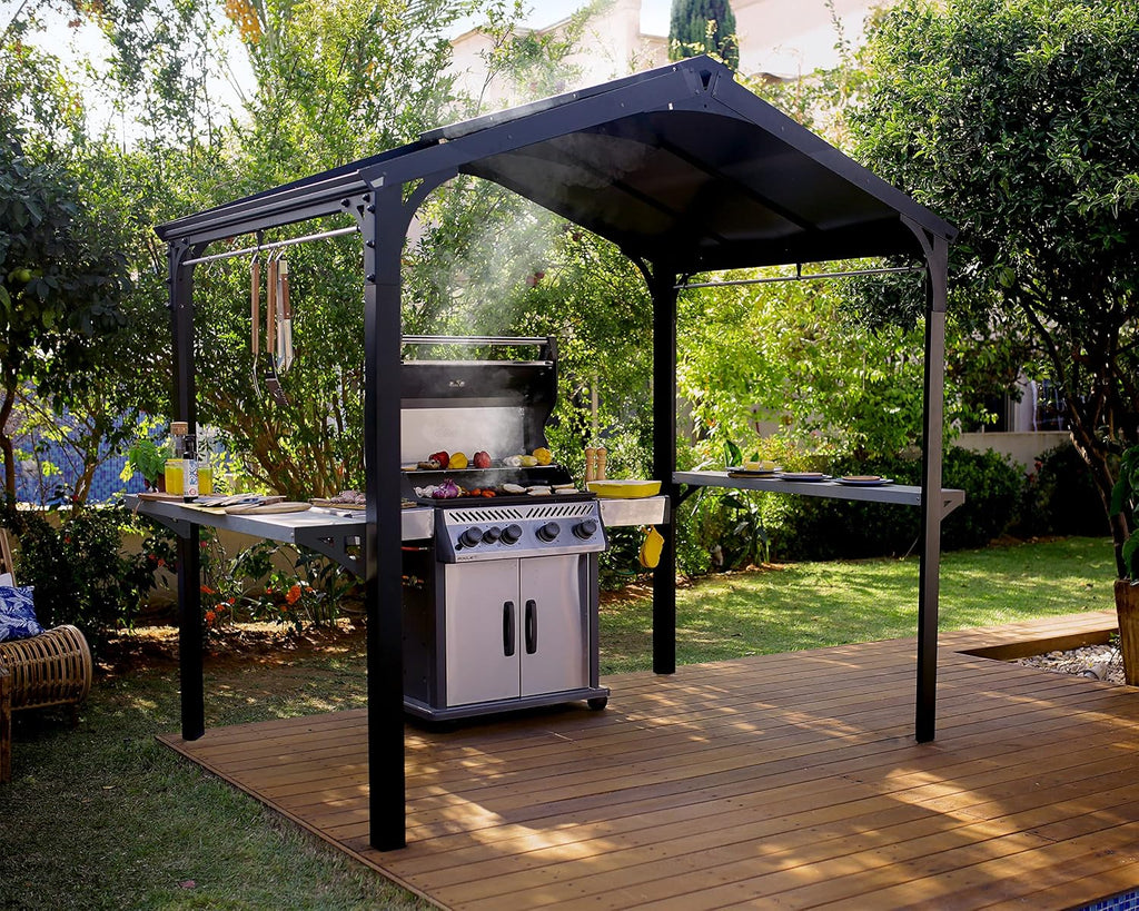 Palram - Canopia Austin 6' x 8' BBQ Grill Gazebo, Gray Polycarbonate Panels, Metal Frame Hardtop, Weather Protection & Shade Grilling Station for Deck, Backyard Bar and Grill