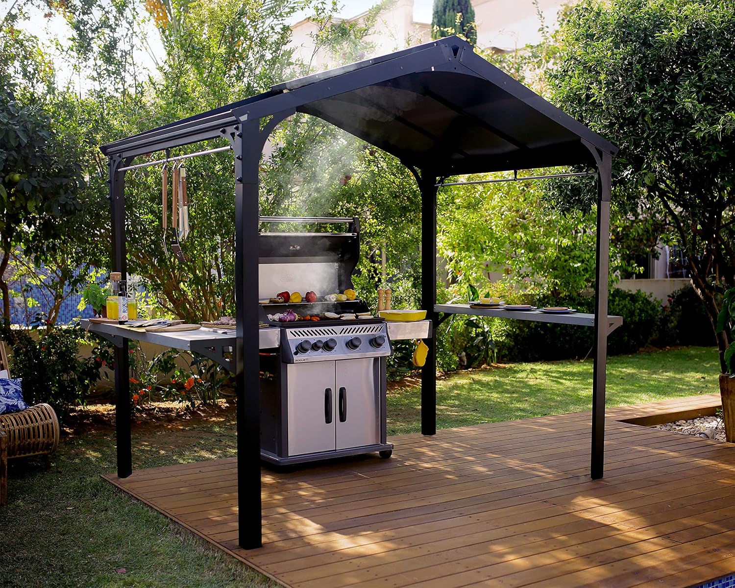 Palram - Canopia Austin 6' x 8' BBQ Grill Gazebo, Gray Polycarbonate Panels, Metal Frame Hardtop, Weather Protection & Shade Grilling Station for Deck, Backyard Bar and Grill