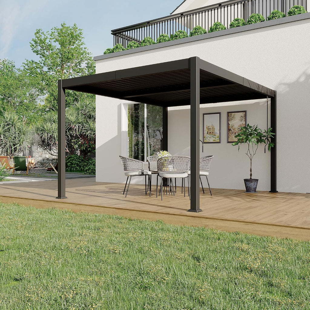 GarveeLife Pergola With Independent Adjustable Rainproof Roof, Louvered Pergola 10x12 for Deck Garden Backyard, Outdoor Aluminum Pergolas With Adjustable Top