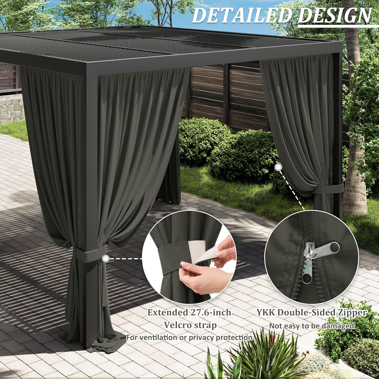 Gazebo Universal Replacement Privacy Curtain,10'×12' Gazebo Outdoor Waterproof Curtains, 4-Panels Sidewall Curtains with Double Zipper for Patio Canopy, Garden and Backyard (Curtain Only)