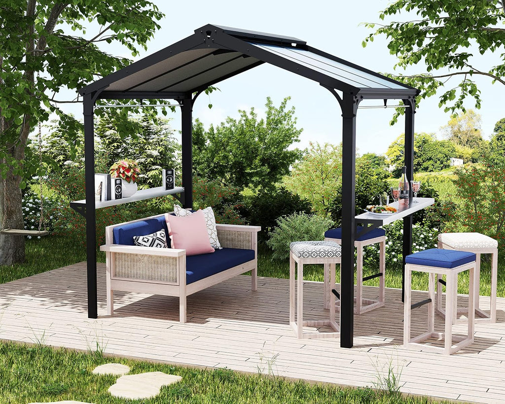 Palram - Canopia Austin 6' x 8' BBQ Grill Gazebo, Gray Polycarbonate Panels, Metal Frame Hardtop, Weather Protection & Shade Grilling Station for Deck, Backyard Bar and Grill
