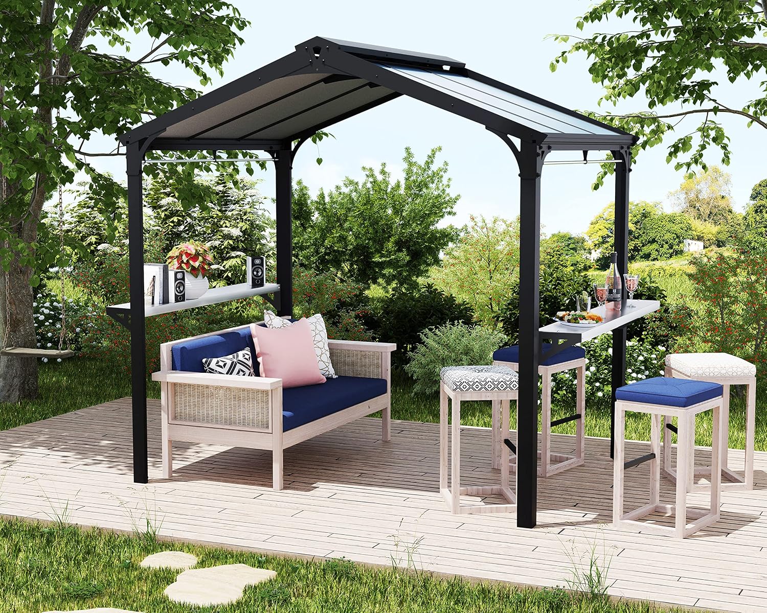 Palram - Canopia Austin 6' x 8' BBQ Grill Gazebo, Gray Polycarbonate Panels, Metal Frame Hardtop, Weather Protection & Shade Grilling Station for Deck, Backyard Bar and Grill