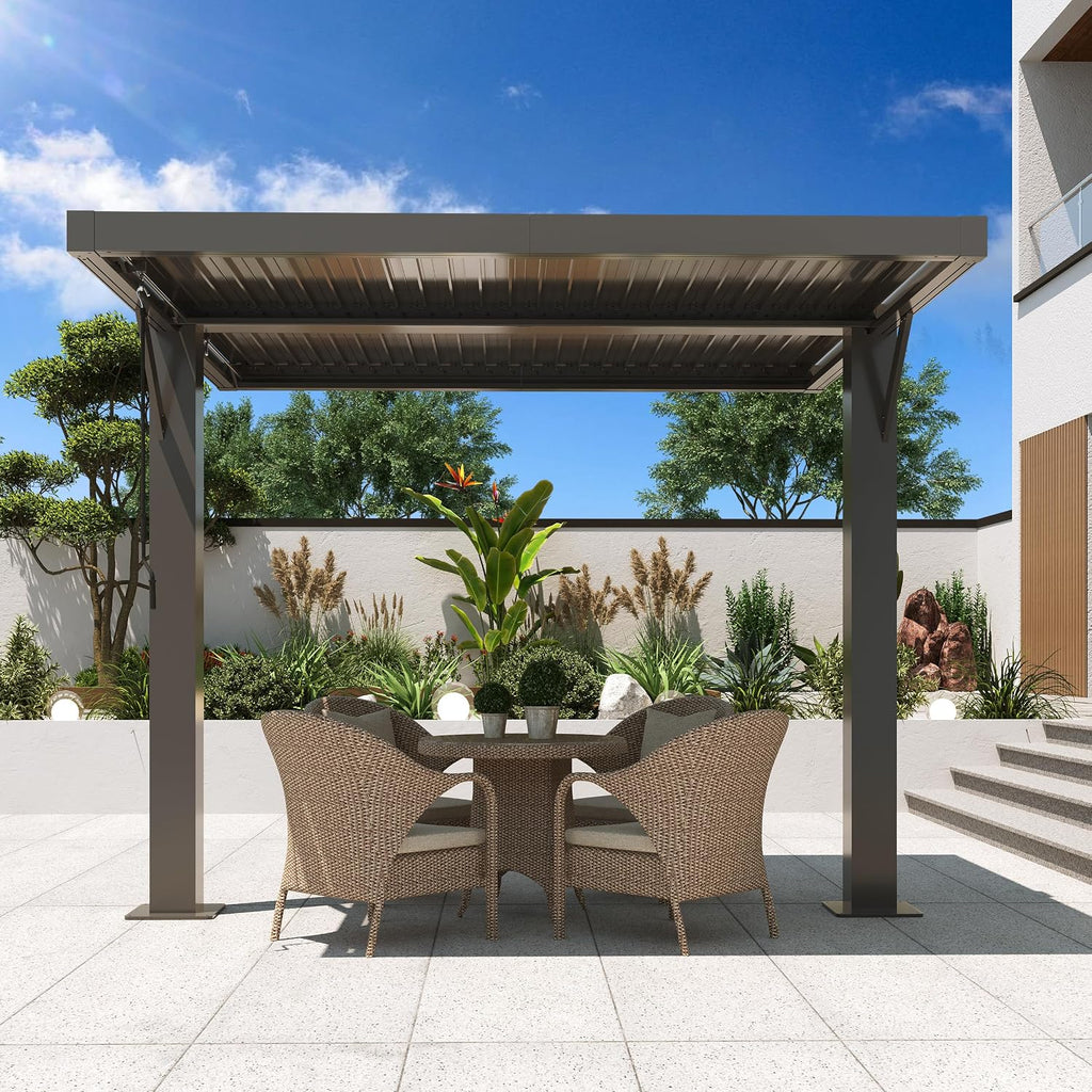 MELLCOM Louvered Pergola 10x10, Outdoor Shade Structure with 6' Aluminum Posts, Modern Aluminum Pergola with Adjustable Roof, Hardtop Gazebo Carport for Patio