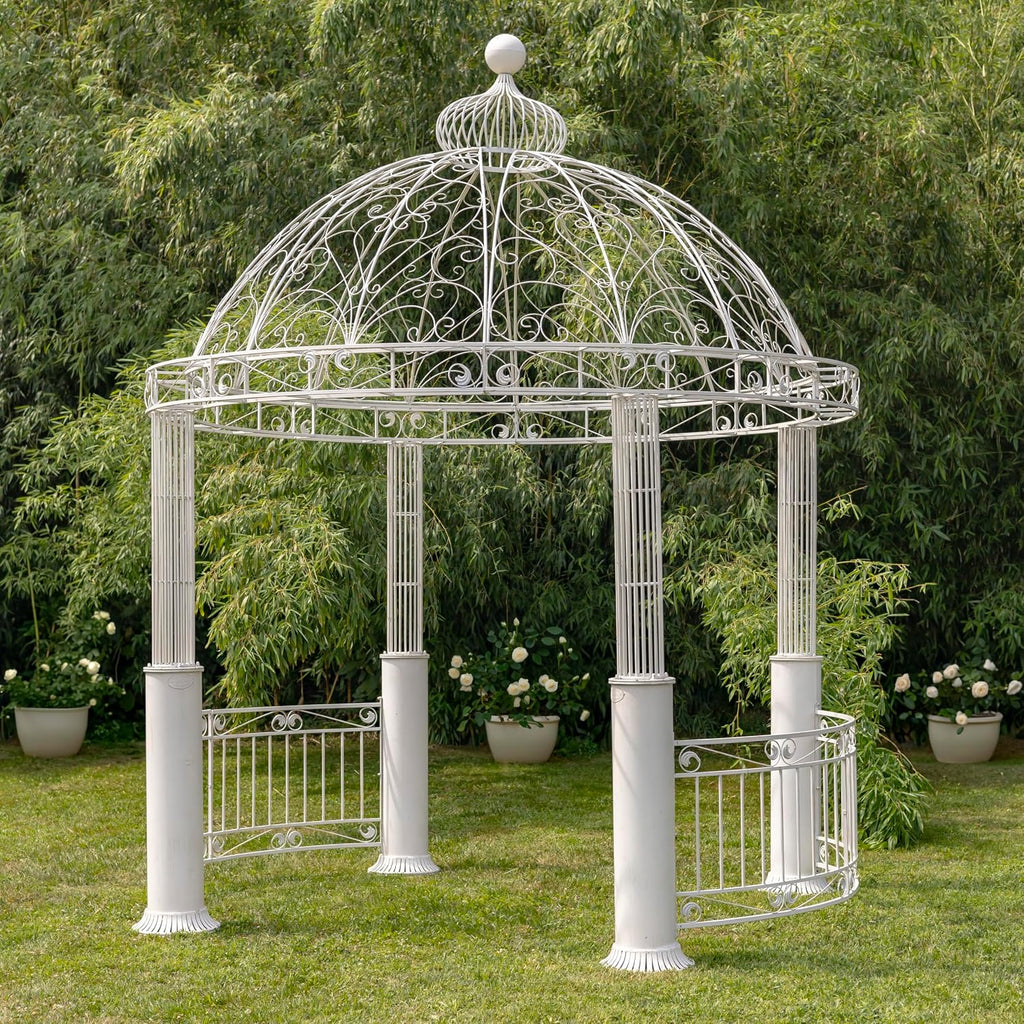 13.8ft. Tall Ornate Round Iron Garden Gazebo Medillín 1972' (Antique White)