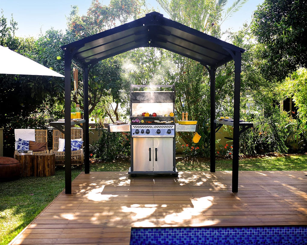 Palram - Canopia Austin 6' x 8' BBQ Grill Gazebo, Gray Polycarbonate Panels, Metal Frame Hardtop, Weather Protection & Shade Grilling Station for Deck, Backyard Bar and Grill
