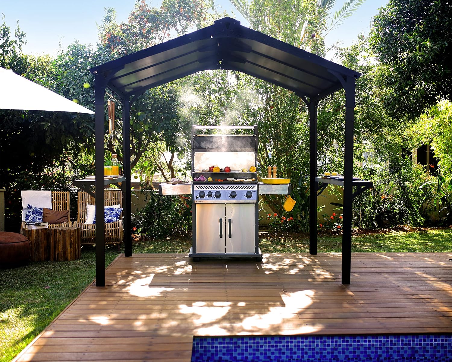 Palram - Canopia Austin 6' x 8' BBQ Grill Gazebo, Gray Polycarbonate Panels, Metal Frame Hardtop, Weather Protection & Shade Grilling Station for Deck, Backyard Bar and Grill