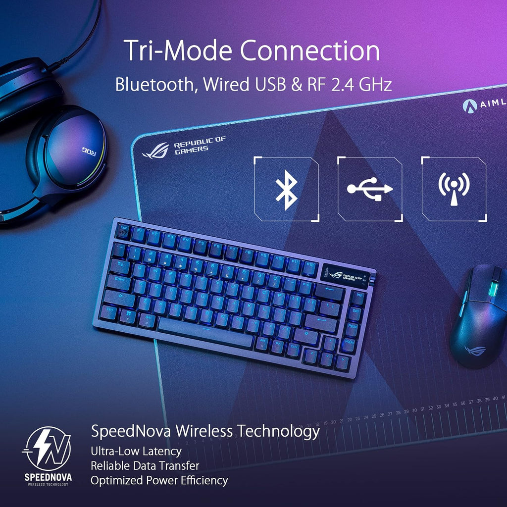 ASUS ROG Azoth Wireless Mechanical Gaming Keyboard – 75% TKL, Tri-Mode Connectivity, Hot Swappable Pre-lubed ROG NX Storm Clicky Switches, PBT Keycaps, RGB, OLED Display, PC/Mac Support - Black