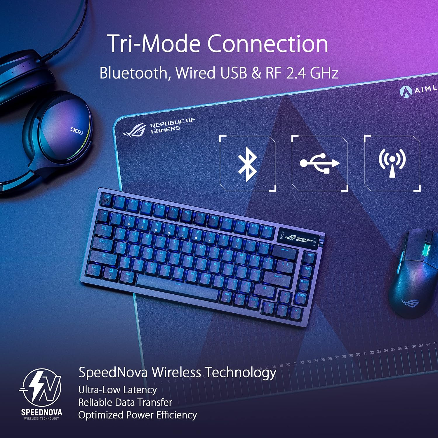 ASUS ROG Azoth Wireless Mechanical Gaming Keyboard – 75% TKL, Tri-Mode Connectivity, Hot Swappable Pre-lubed ROG NX Storm Clicky Switches, PBT Keycaps, RGB, OLED Display, PC/Mac Support - Black
