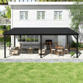 Yardenaler 12x20 FT Wall Mounted Gazebo, Hardtop Lean to Gazebo with Aluminum Slope Roof, 3.15'x3.15' Post Outdoor Pergola with Adjustable Support Posts for Poolside, Patio, Backyard, Deck, Black