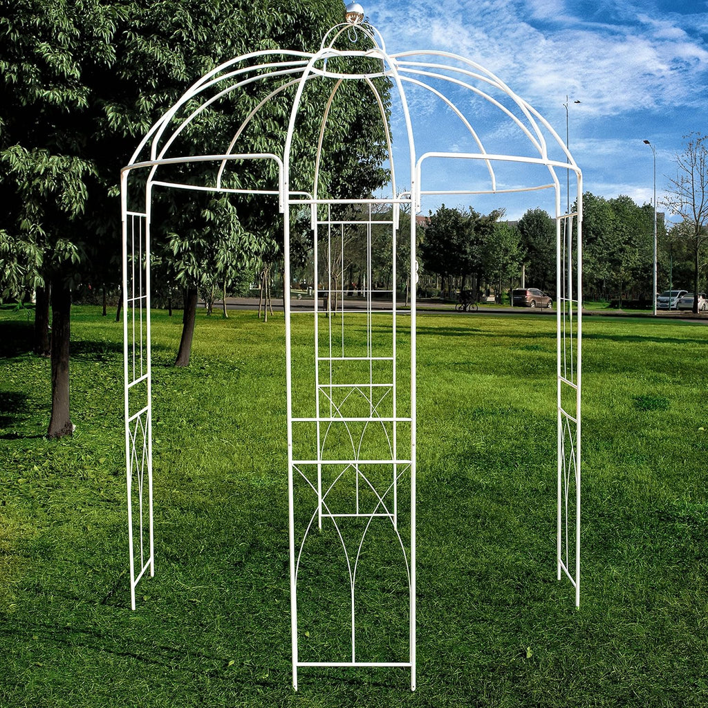 OUTOUR French Style Birdcage Shape Heavy Duty Gazebo, 9' Highx 6'6' Wide, Pergola Pavilion Arch Arbor Arbour Plants Stand Rack for Wedding Outdoor Garden Lawn Backyard Patio,Climbing Vines,Roses,White