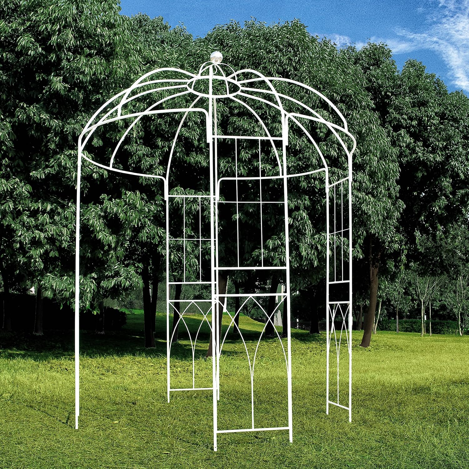OUTOUR French Style Birdcage Shape Heavy Duty Gazebo, 9' Highx 6'6' Wide, Pergola Pavilion Arch Arbor Arbour Plants Stand Rack for Wedding Outdoor Garden Lawn Backyard Patio,Climbing Vines,Roses,White